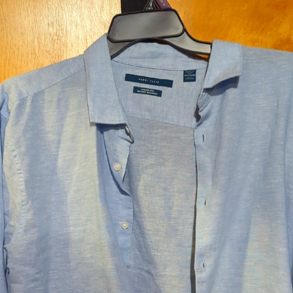 Perry Ellis Men's Sky Blue Casual Shirt Linen Blend